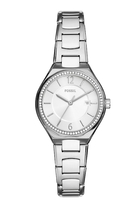Fossil, Часовник от неръждаема стомана с декоративни камъни, Сребрист