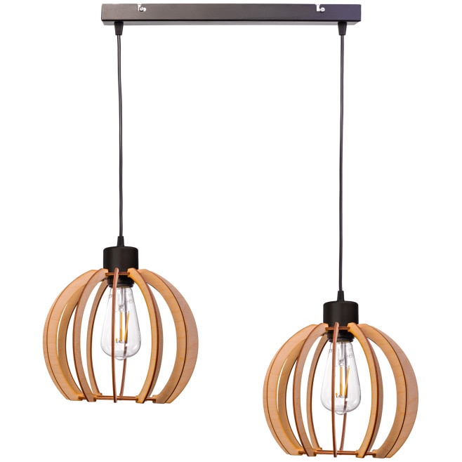 Pendul Adviti Juala AD-LD-6377BE27D, 2 x 60W, E27, IP20, Metal/Lemn, Negru/Maro