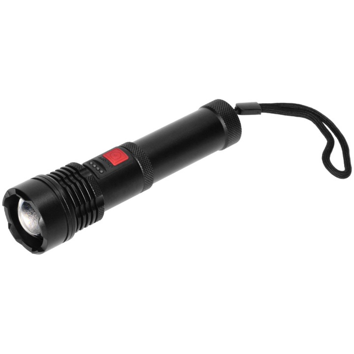 LED фенер Virone LT-12, 12 W, 500 lm, Тактически, Zoom, Батерия 2200 mAh, MicroUSB, Алуминий, Черен