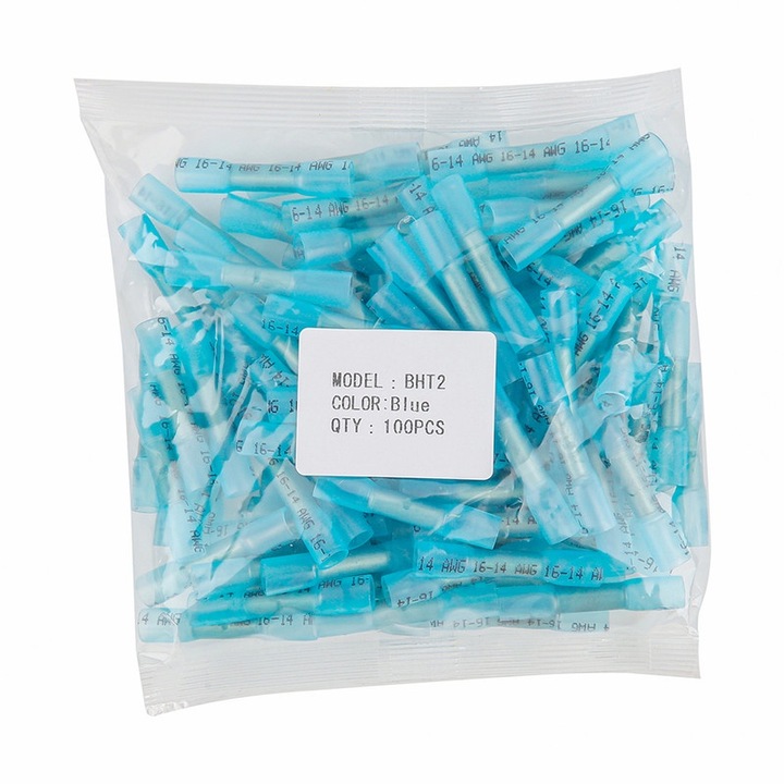 Set 100 conectori termocontractibili din Silicon cu Adeziv Impermeabil, JZRO, albastru,1.5-2.5mm², raport de contractie 3:1, Separator Incorporat, Etansare Impermeabila Marina