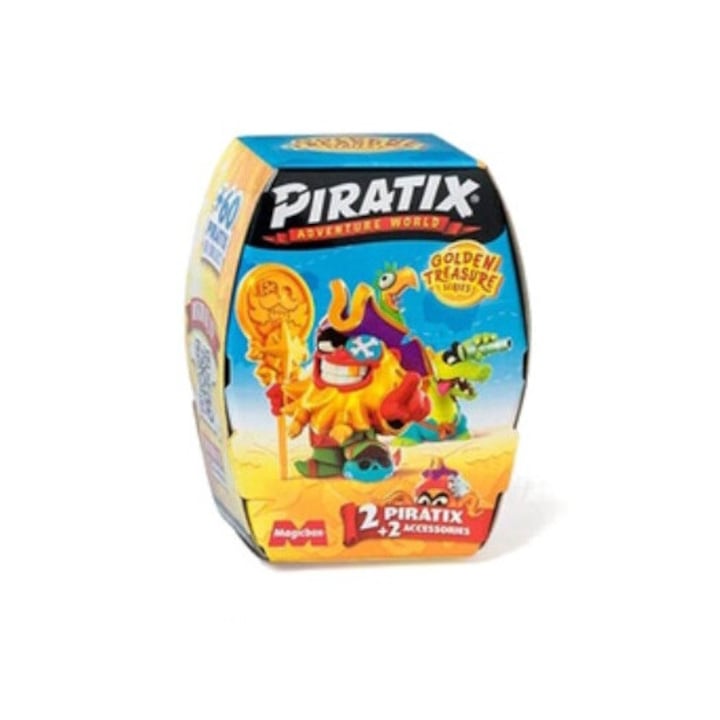 Meglepetés doboz, Piratix Golden Treasure Set figurák, 2 figura, 2 kiegészítő, 6x8x4cm