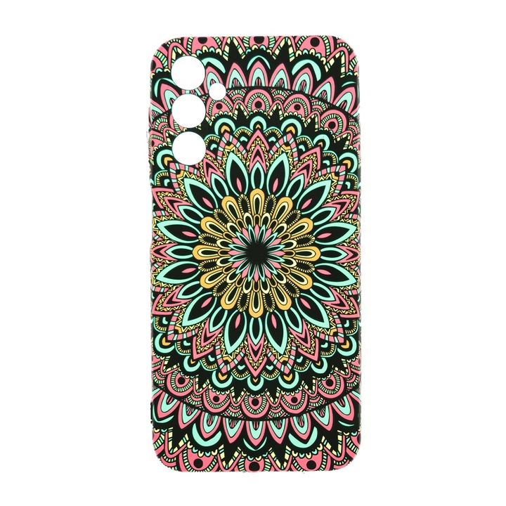 Husa de telefon, LUXO, compatibil cu Samsung Galaxy A14, model Lotus Mandala cu efect fosforescent, TPU, multicolor