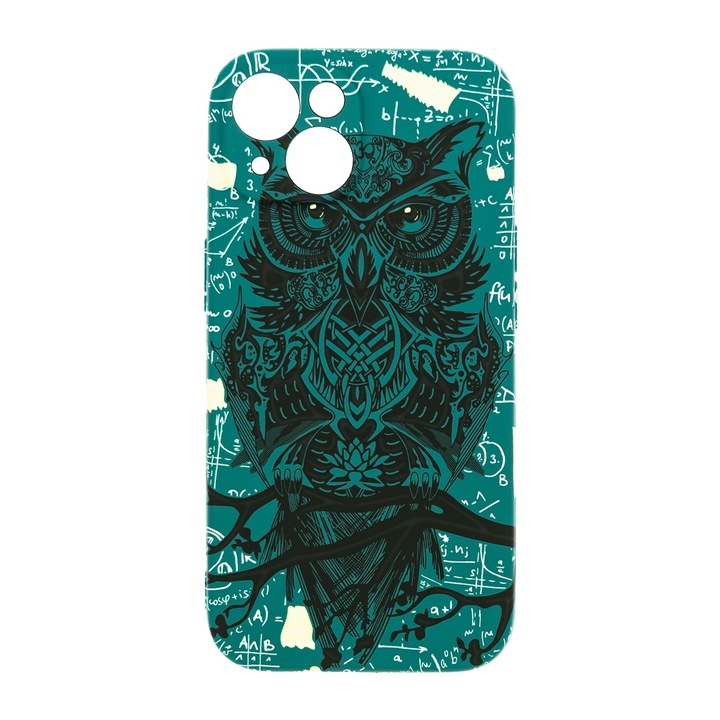 Husa de telefon, LUXO, compatibil cu iPhone 15, model Math Owl cu efect fosforescent, TPU, multicolor