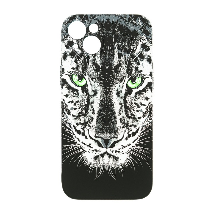 Husa de telefon, LUXO, compatibil cu iPhone 15 Plus, model Black Leopard cu efect fosforescent, TPU, multicolor