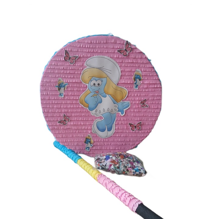 Pinata model rotund Strumfita, 40 cm, roz