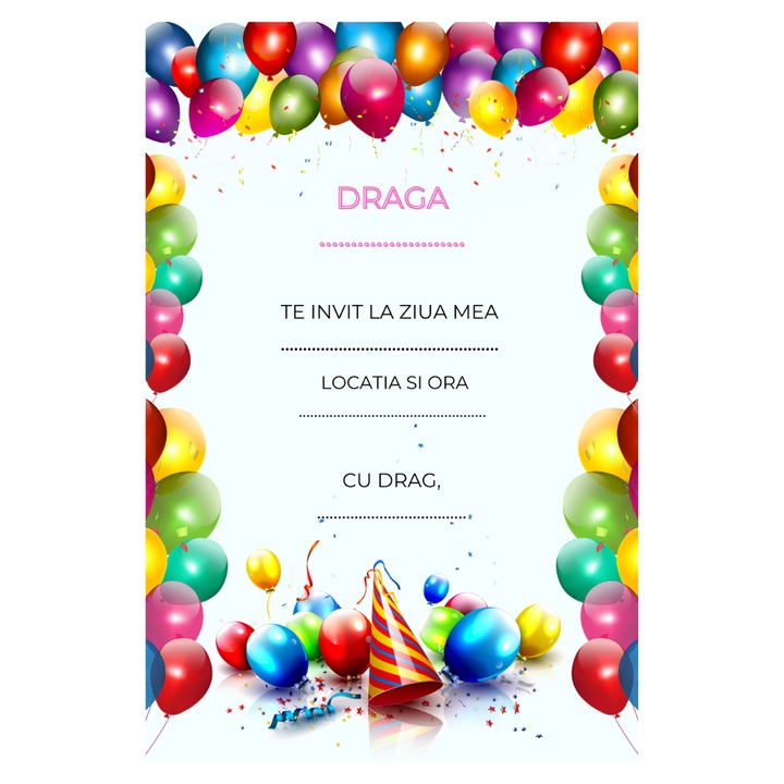 10 darabos meghívókészlet gyerekeknek - lufik, A6-os formátum, borítékkal