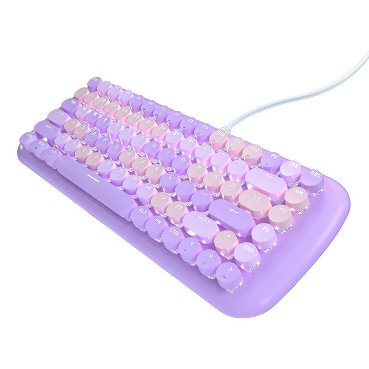 Геймърска клавиатура MOFII Candy M, LED осветление, 84 клавиша, лилава, 1,8 м