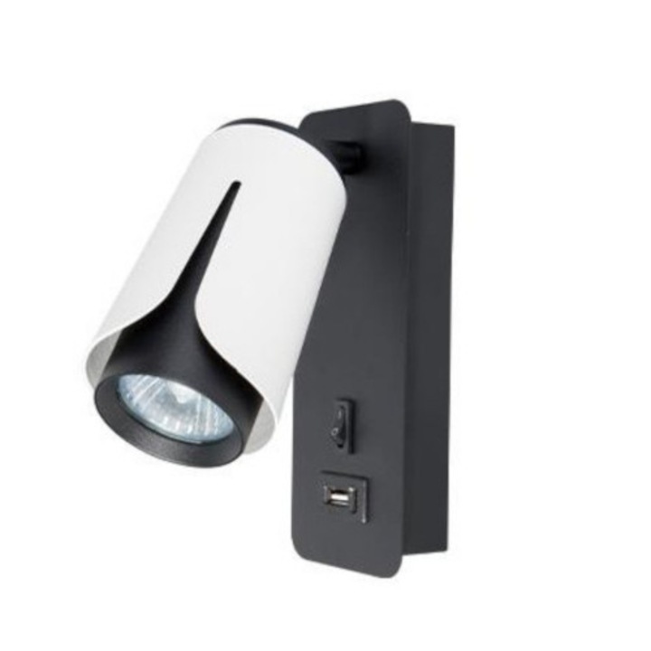 LED fali lámpa, IK270W, USB port, matt fekete/matt fehér, 70x115mm