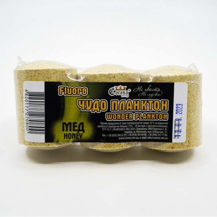 Стръв за кука, Corona, Plankton Fluo таблетка, 3 бр./торба, Мед