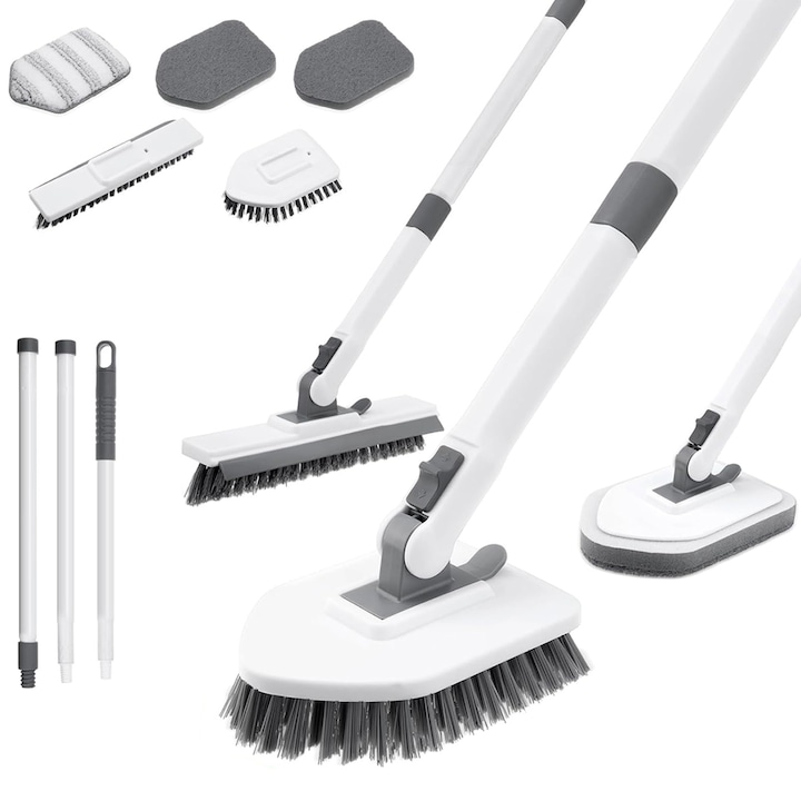 Set perie curățare Bizaical, 3 în 1, maner extensibil 52", pentru baie, bucătărie, podea