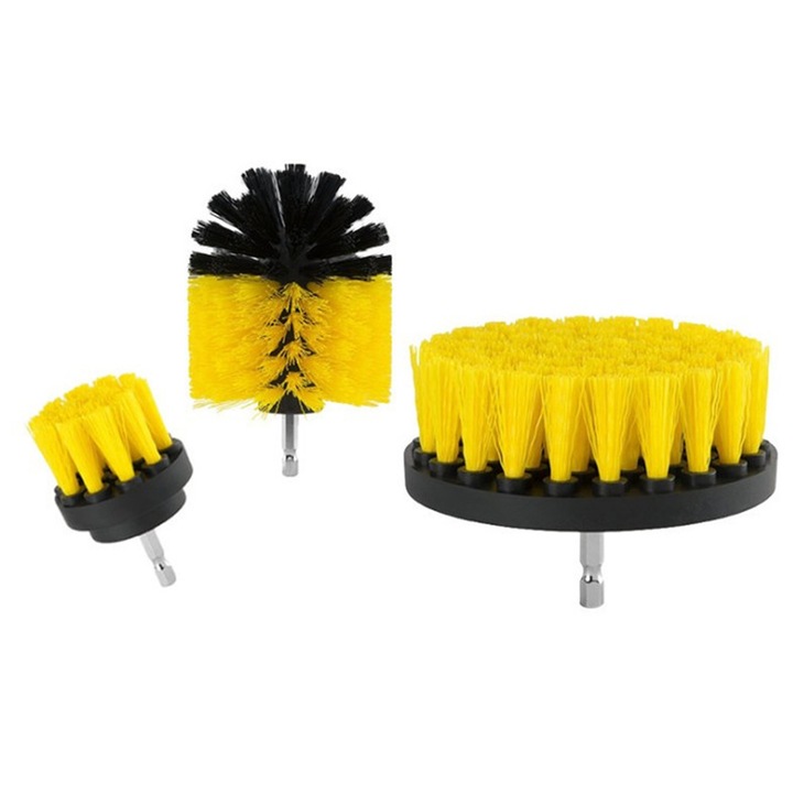 Set 3 Perii de gaurit, longziming, Nailon, 2" x 3.5" x 4", Galben / Negru