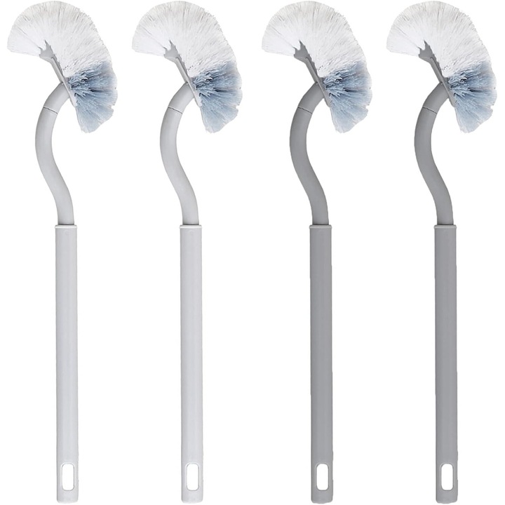 Комплект от 4 тоалетни четки с дълга дръжка, Enforose, извит дизайн, бял/сив