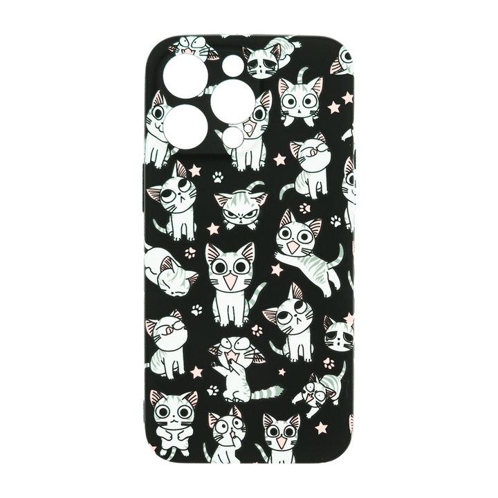 Husa de telefon, LUXO, compatibil cu iPhone 15 Pro Max, model Space Kitties cu efect fosforescent, TPU, multicolor
