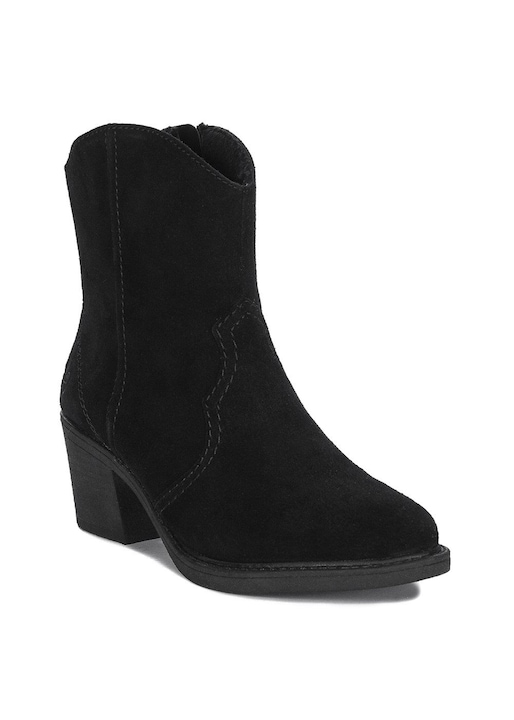 Botine cu toc Rieker Y125100, Piele intoarsa, Negru