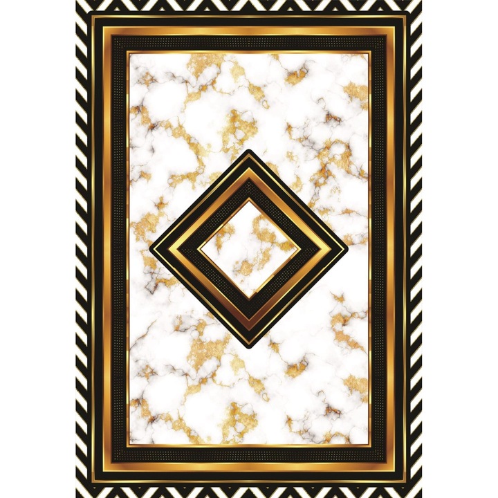 Covor N.4937, 120x180cm, alb cu detalii aurii