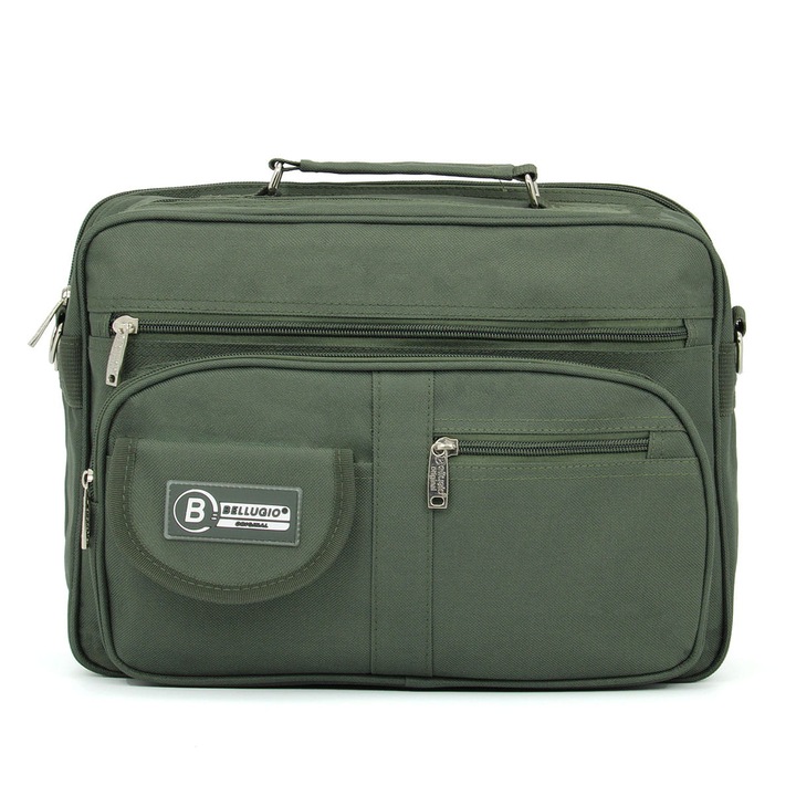 Férfi táska A4 Bellugio, sötétzöld, fő rekesszel és kiegészítő zsebekkel, vízálló anyag