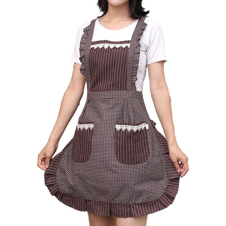 Престилка за кухня и барбекю, универсална унисекс, с джоб, памук, кафява