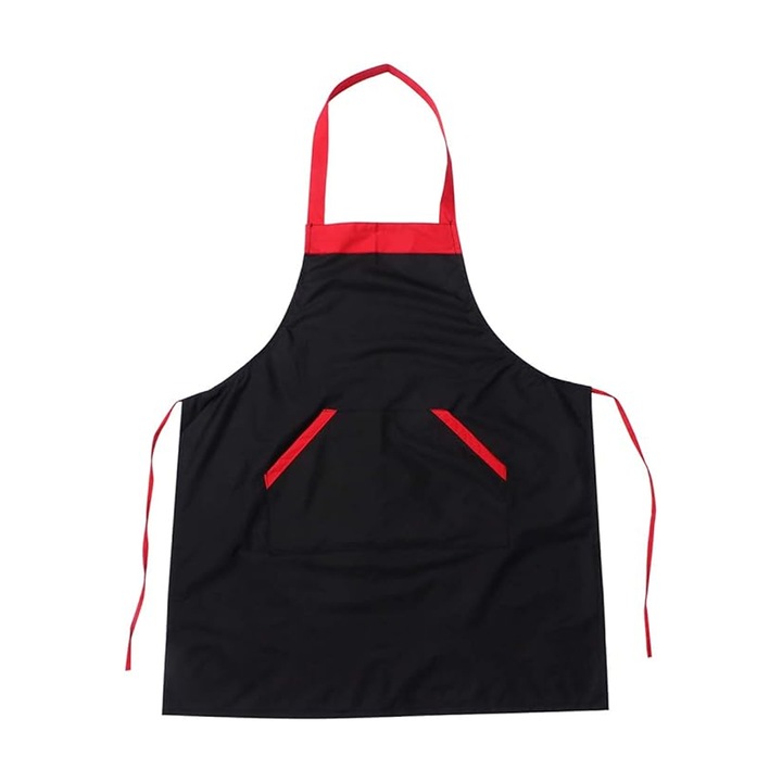 Sort de bucatar unisex QttvbTna, PVC, negru cu rosu, 74x64cm