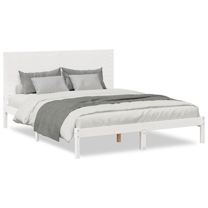 Cadru pat foarte lung fara saltea vidaXL, alb, 160x210 cm, lemn masiv, 28.85 kg 3309302