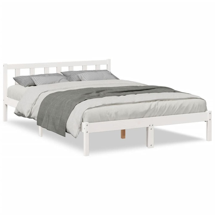 Cadru pat vidaXL, foarte lung fara saltea alb 160x210 cm, lemn masiv pin, 22.9 kg 852437