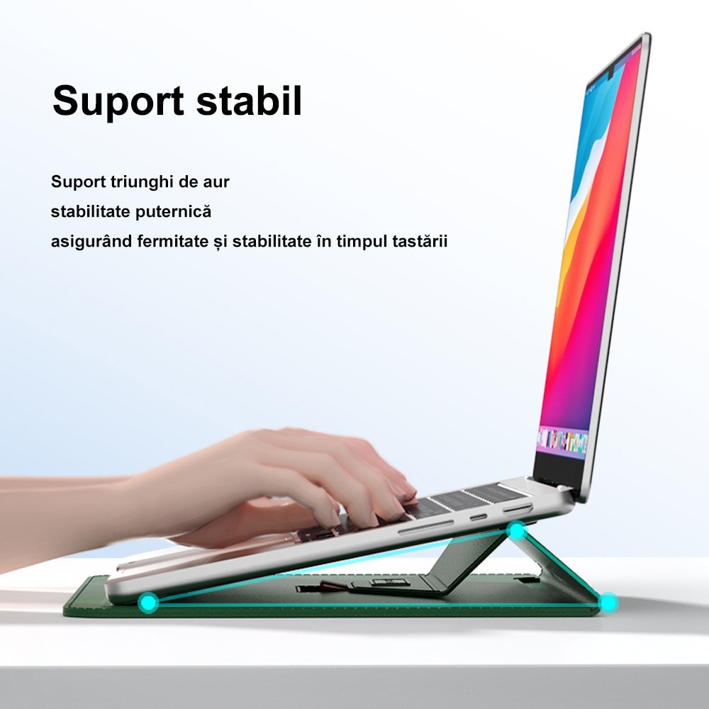 Geanta Pentru Laptop, Verde, 13-14 inch, Pentru Macbook Air/Macbook Pro/Surface/Lenovo, cu Husa Pentru Accesorii, 355×252 mm, Impermeabila, Rezistenta la uzura, Portabila