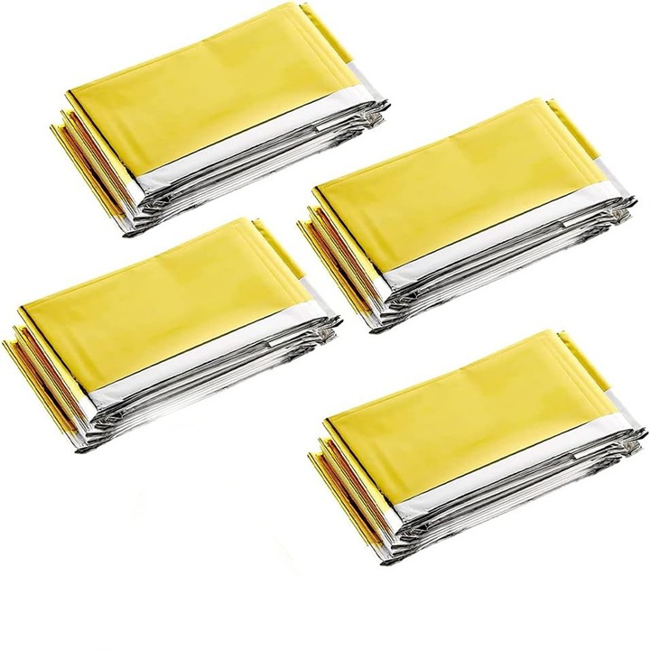 Set 4 Paturi de Salvare Sunmostar, Impermeabile, Multifunctionale, Auriu si Argintiu, 160x210cm