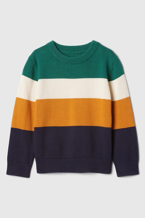 GAP, Pulover cu decolteu la baza gatului Firetruck, Alb/Verde/Galben, 70 CM