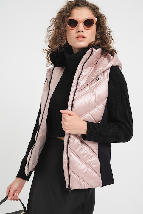 DKNY Kapucnis steppelt mellény, Fekete, Porrózsaszín, XS