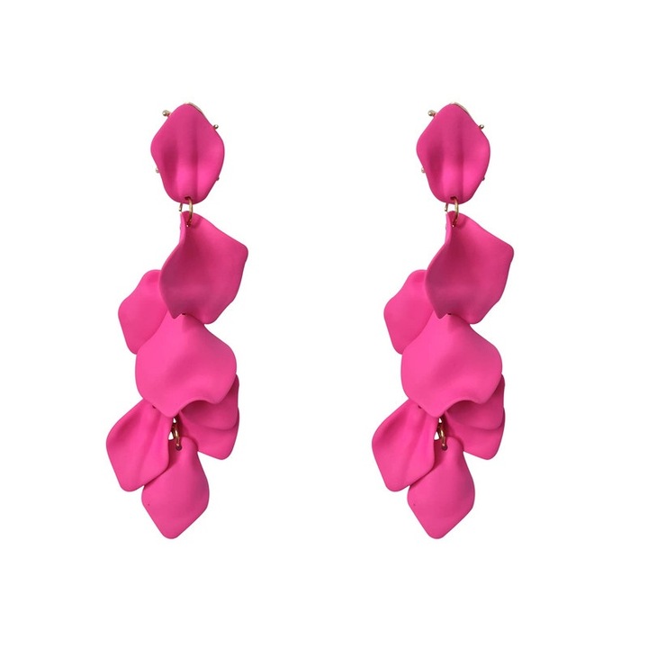 Cercei lungi cu petale de trandafir, acrilic, rosu, 12.7cm