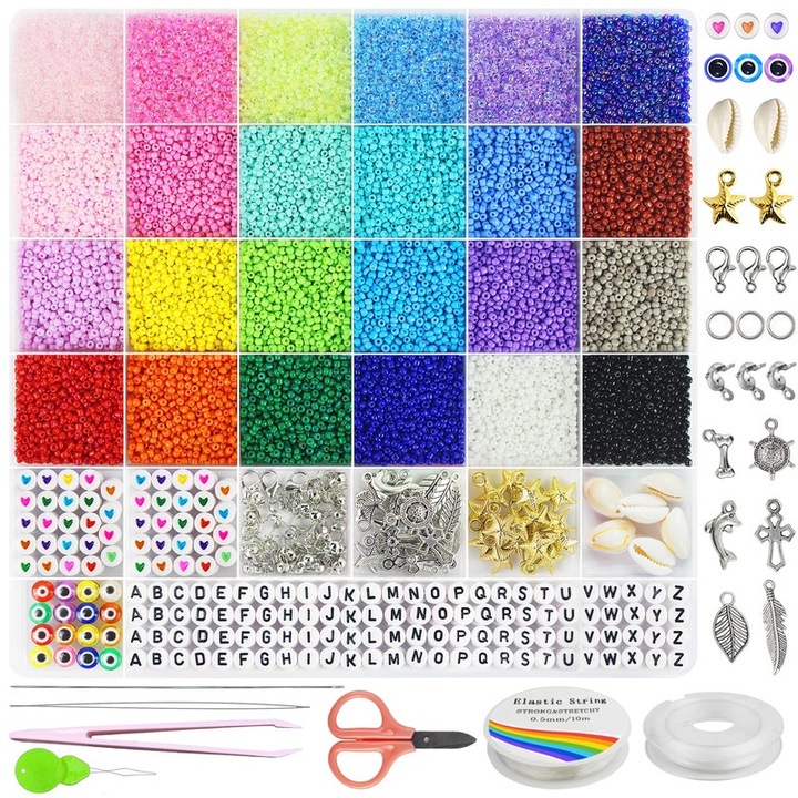 Set Artizanat Margele de Sticla 2mm, Set Complet pentru Bijuterii, Multicolor, cu Accesorii