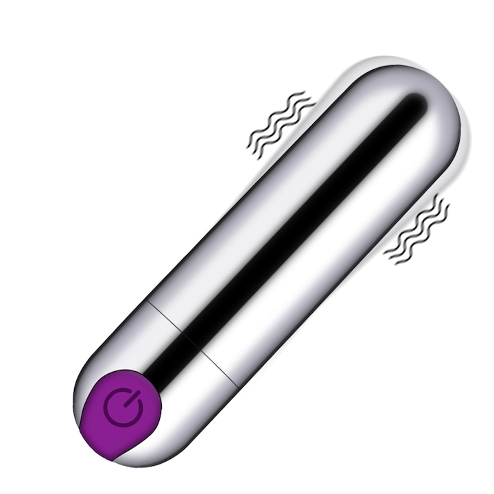 Вибратор Wanyan, Mini Bullet, Стимулатор за клитор, 10 режима на вибрация, Водоустойчив, 7.5x2 см, Сребрист