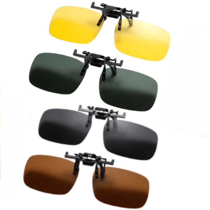 Set 4 lentile polarizate pentru ochelari de vedere, tip Clip On, de condus ziua si noaptea, enkourakoko®