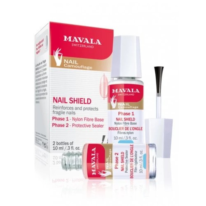 Set Tratament pentru unghii cu efect de netezire si protectie, Mavala Nail Camouflage, 2 x 10 ml
