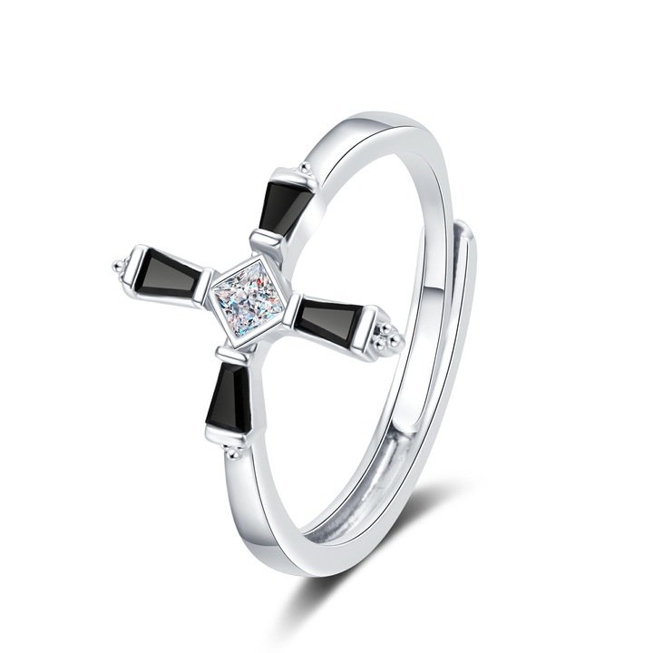 Пръстен Haiaveng, кръст с циркон, сребро, регулируем