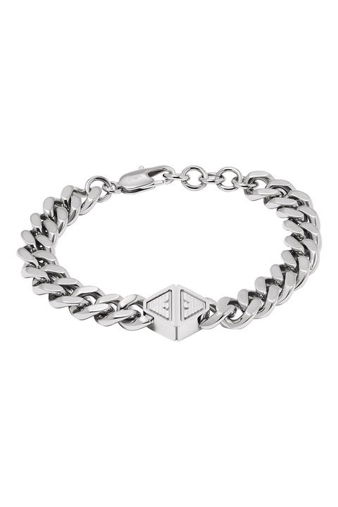 Emporio Armani, Bratara lant de otel inoxidabil cu logo, Argintiu