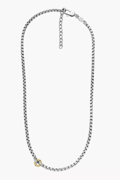 Fossil, Colier lant de otel inoxidabil, Auriu, Argintiu