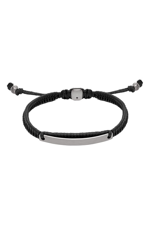 Fossil, Bratara de piele si otel inoxidabil, Negru, Argintiu