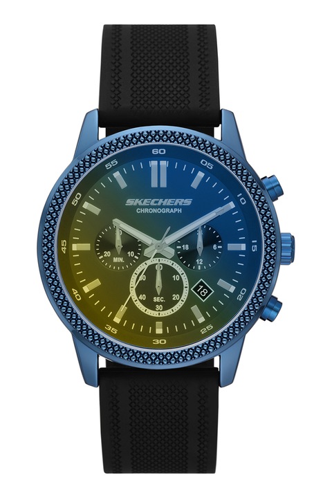 Skechers, Часовник с хронограф и силиконова каишка, Черен, Турскосин