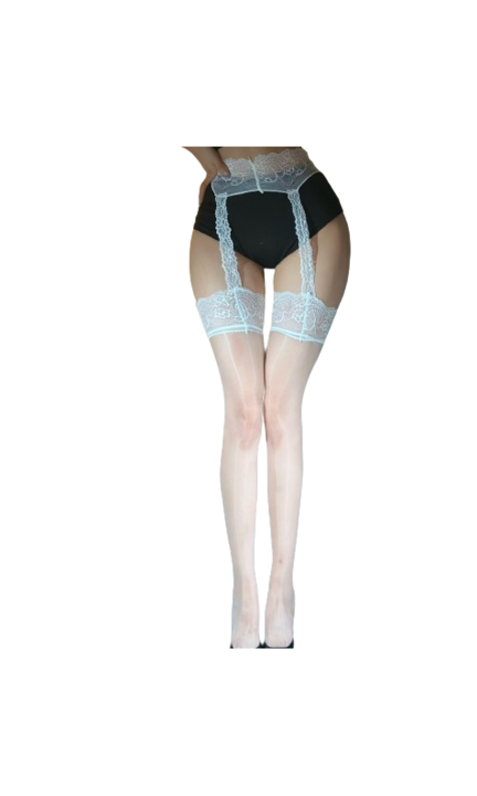 Секси чорапи с жартиер, Бял, Дантела, Един размер, 009