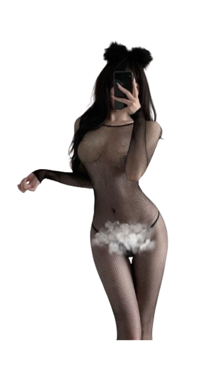 Lenjerie intima erotica, decupaj transparent, dosar deschis, dintr-o singura bucata, negru, 009