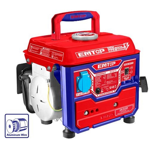 Generator pe Benzina EMTOP800W EGGRR0821, Motor 2 Timpi, Rezervor de 4L, Alternator cu bobina de aluminiu, Sistem de Racire cu Aer, Ideal pentru Intreruperi de curent, Camping si activitati in aer liber, Rosu/Albastru