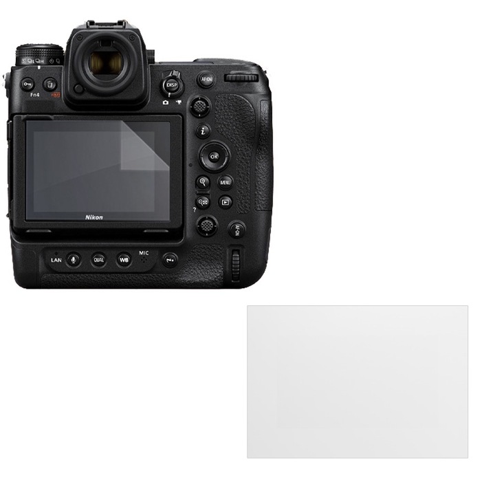 Set protectie compatibil cu Nikon Z 9, COMANDO Focus Shield, 1 Folie de Silicon Rezistenta pentru Ecran, Anti-Reflexie, Anti-zgarieturi, Proprietati Regenerabile, Protectie Anti-Amprente, Aplicare usoara, Gri Transparent
