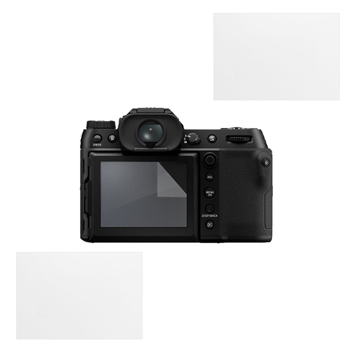 Set protectie compatibil cu FujiFilm GFX 100S, COMANDO Focus Shield, 2 Folii de Silicon Rezistente pentru Ecran, Anti-Reflexie, Anti-zgarieturi, Proprietati Regenerabile, Protectie Anti-Amprente, Aplicare usoara, Gri Transparent