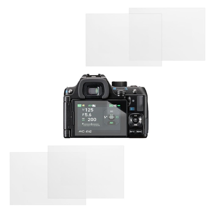 Set protectie compatibil cu PENTAX KF, COMANDO Focus Shield, 4 Folii de Silicon Rezistente pentru Ecran, Anti-Reflexie, Anti-zgarieturi, Proprietati Regenerabile, Protectie Anti-Amprente, Aplicare usoara, Gri Transparent