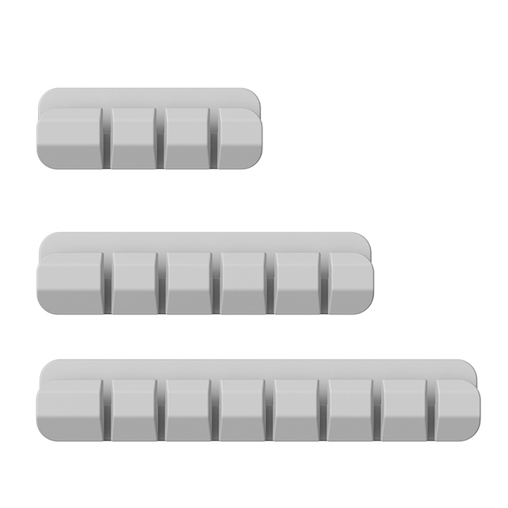 Manager de cablu din silicon pentru desktop - pachet de 3 cabluri de date pentru stocare card de cablu hub poros, fara sudura, autoadeziv, infasurator de cablu, cablu de alimentare, gri