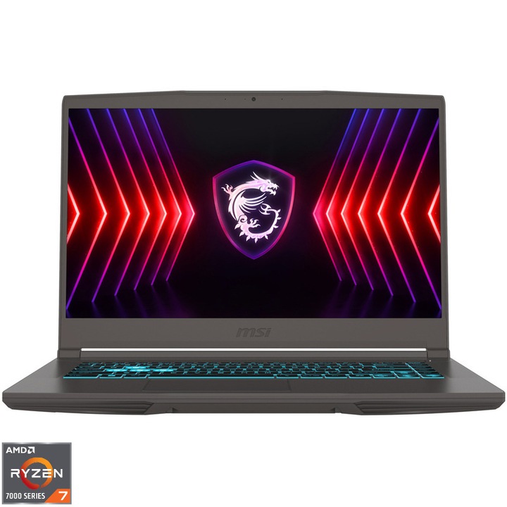MSI Thin A15 B7VF Gaming laptop AMD Ryzen™ 7 7735HS processzorral akár 4,75 GHz, 15,6", IPS, Full HD, 144 Hz, 16 GB DDR5, 1 TB SSD, NVIDIA® GeForce RTX™4060 8 GB GDDR6, No OS, Fekete