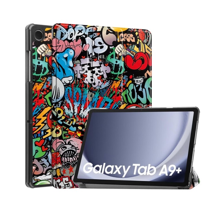 Калъф за Samsung Galaxy Tab A9+ Plus 11 инча UltraSlim тип стойка функция сън/събуждане Aiyando, Graffiti