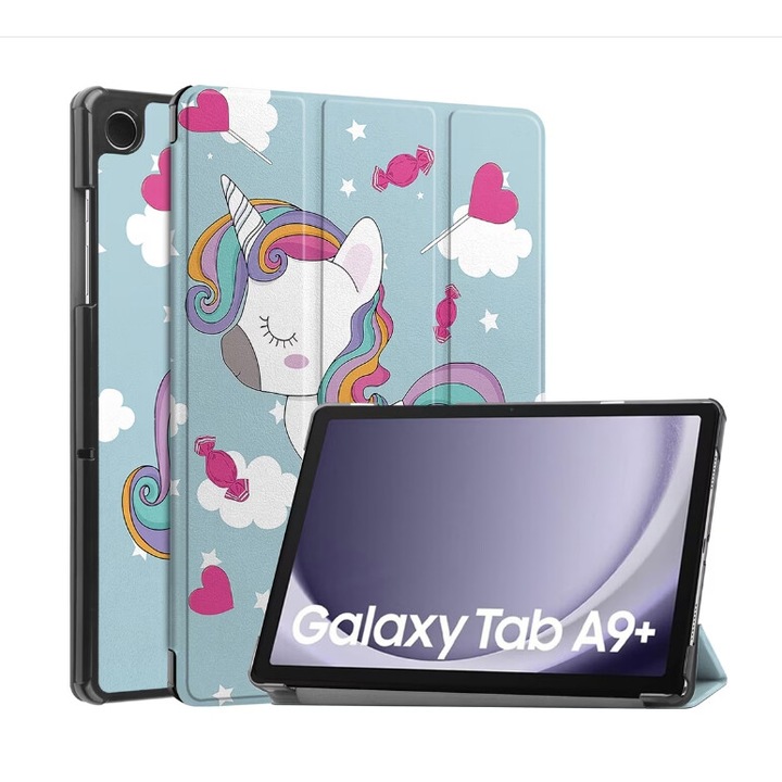 Калъф за Samsung Galaxy Tab A9+ Plus 11 инча UltraSlim тип стойка функция сън/събуждане Aiyando, еднорог
