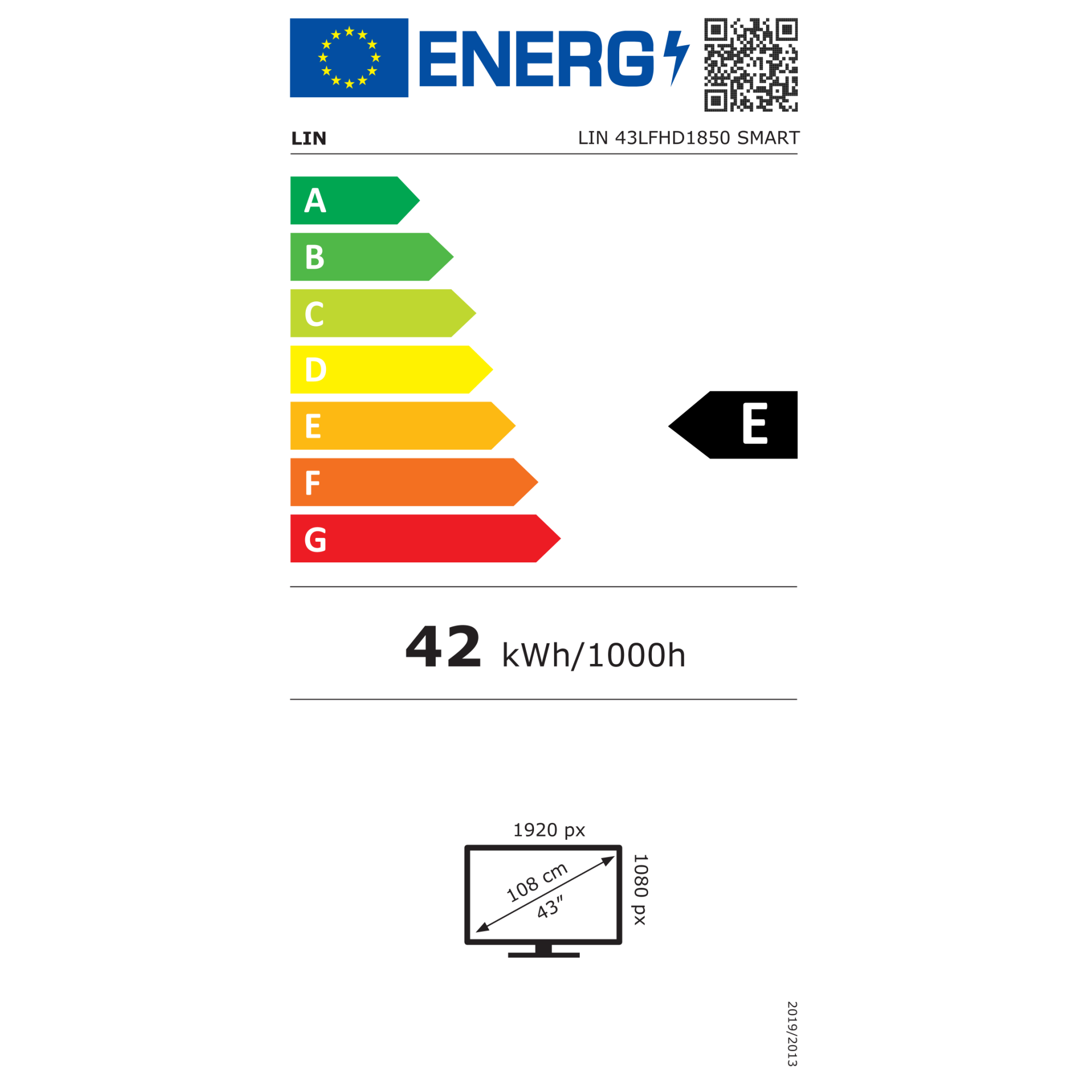 Televizor LIN, 43", LIN, SMART TV, Full HD, DVB-T2, Negru