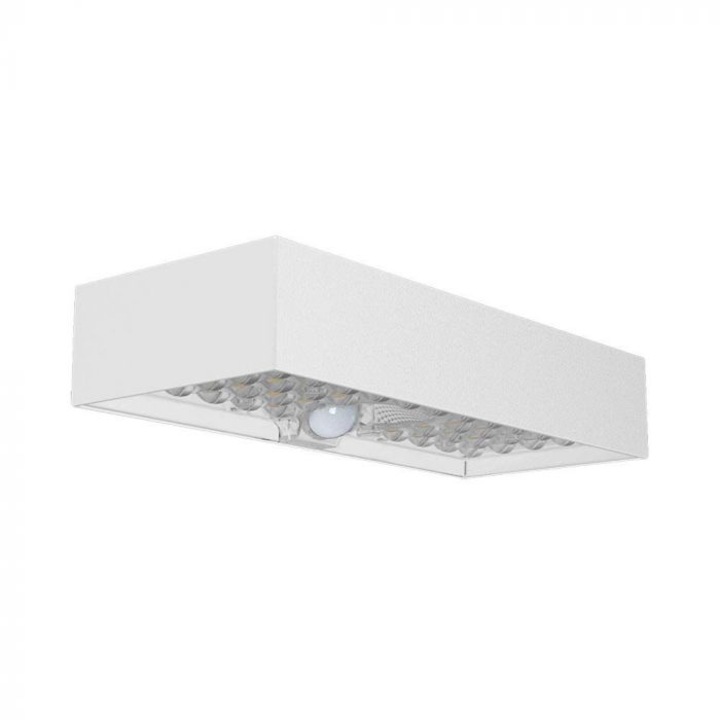 Lampă solară de perete, V-TAC, LED 6W, IP65, Alb 4000K, cu senzor de mișcare și lumină